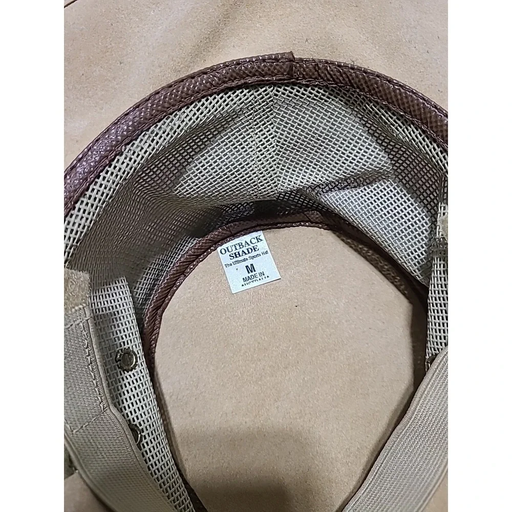 OUTBACK SHADE Men's M Tan Sport Hat w/Mesh‎ Strap Made In Australia Golf Hiking